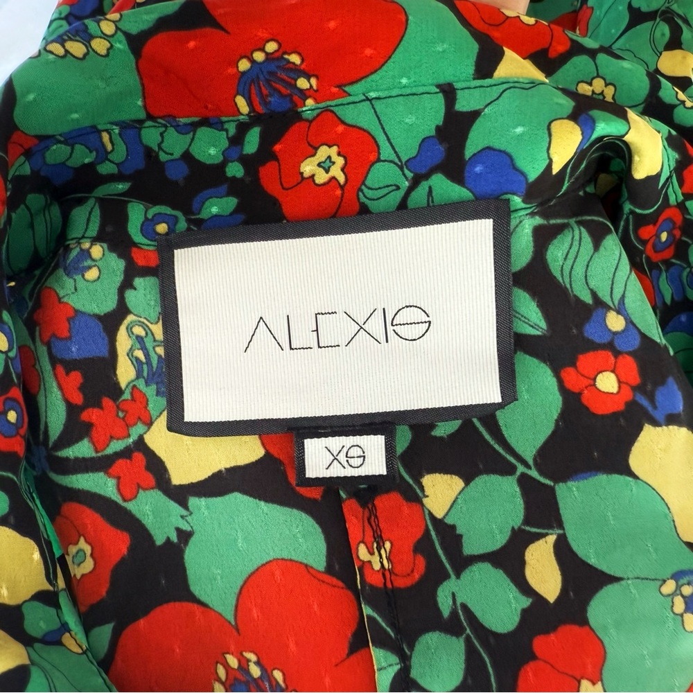 ALEXIS RED GREEN BLACK FLORAL PRINT COLLARED BUTTON UP HIROKA ROBE MAXI DRESS - Picture 9 of 16